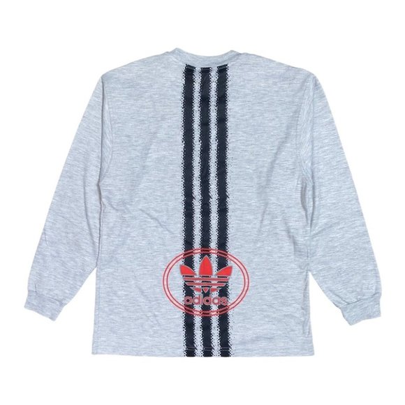 Vintage 80s Adidas Trefoil 3 Stripes Big Logo LongslT Shirt Gray Mens Medium - Picture 1 of 9